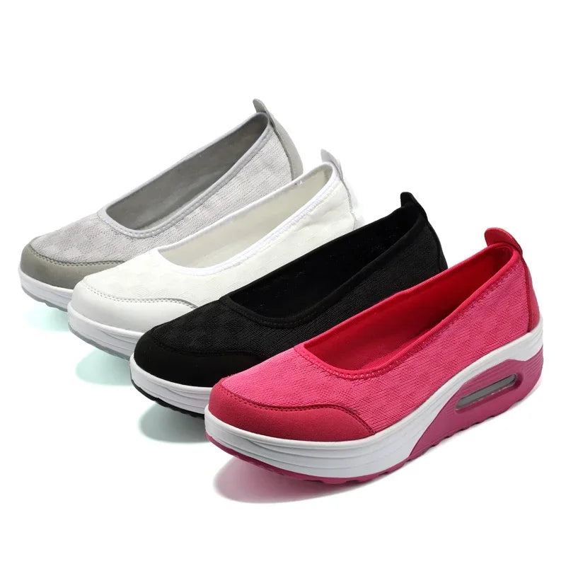 Zapatillas deportivas para mujer, cómodas, informales, versátiles, de malla, transpirables, con plataforma, para verano