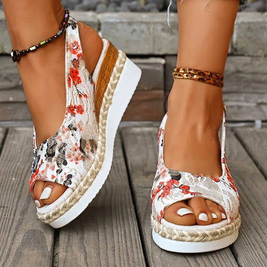 Zapatos Mujer Hot Sale Fashion Comfortable Floral Sexy Banquet Fish Mouth Soft Buckle Light Sandals Women's Casual Wedge Shoes