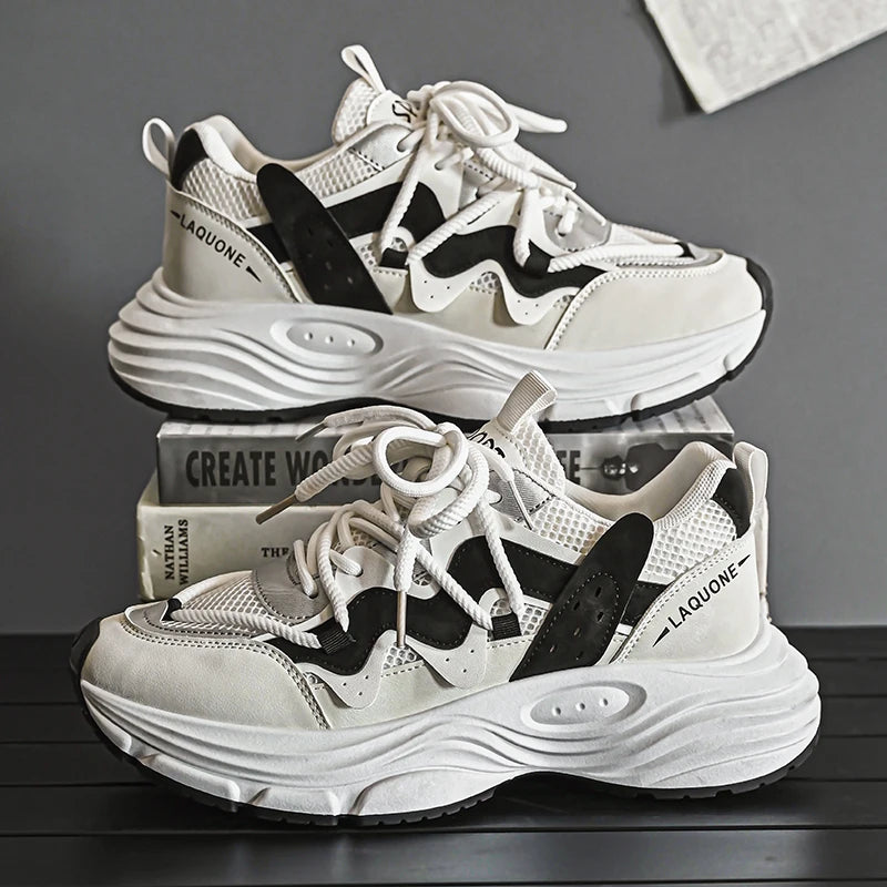 Zapatillas informales de primavera para hombre, zapatillas de plataforma transpirables, zapatillas de correr con cordones antideslizantes, zapatillas de malla para hombre
