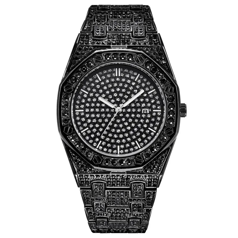Reloj para hombre, original, de gran marca, de lujo, con diamantes, de aleación, con fecha, de cuarzo, dorado, 2025