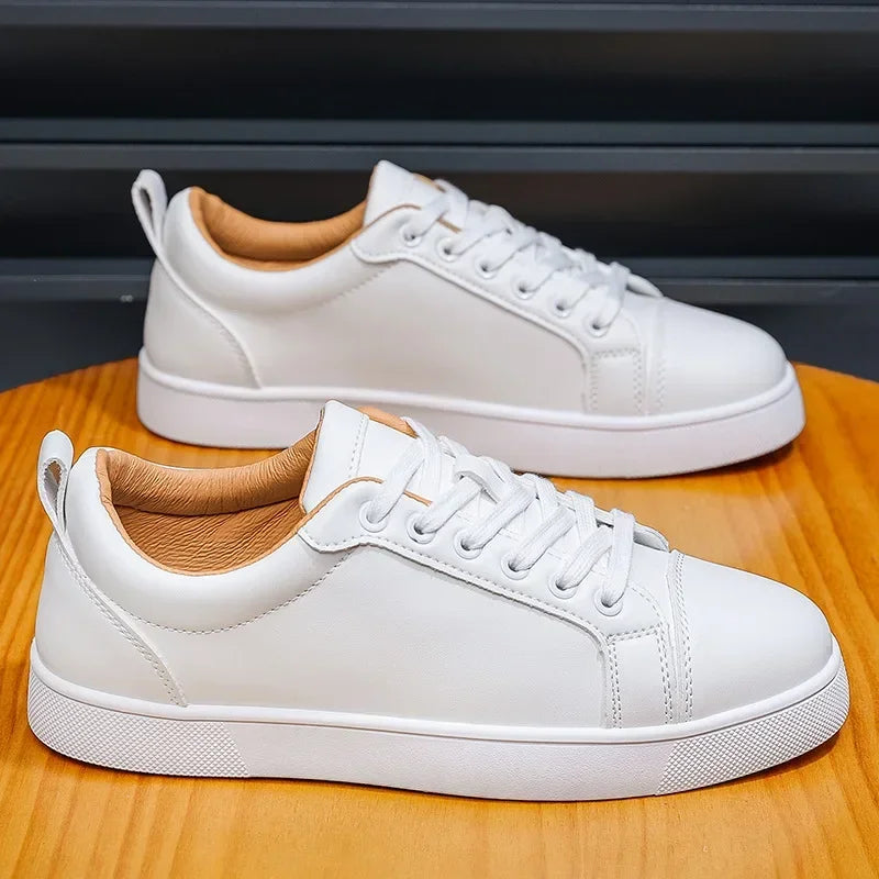 Zapatos informales de suela roja para hombre, zapatillas de deporte de cuero sin cordon negocios transpirable para ir al trabajo