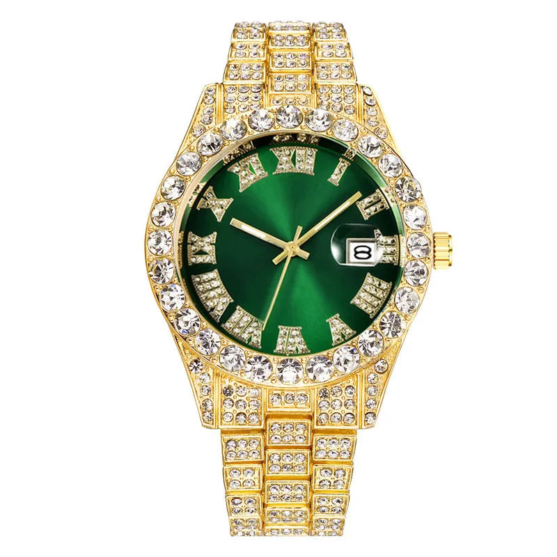Nuevo reloj 2025 para hombre, de lujo, con diamantes de imitación, de cuarzo, calendario, estilo hip hop, envío directo
