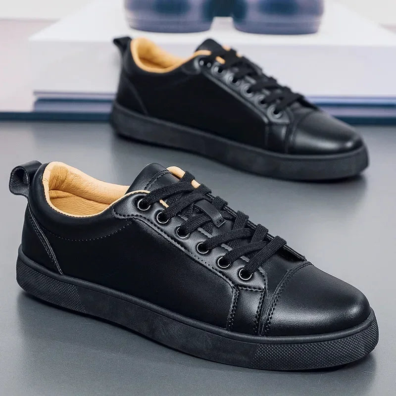 Zapatos informales de suela roja para hombre, zapatillas de deporte de cuero sin cordon negocios transpirable para ir al trabajo