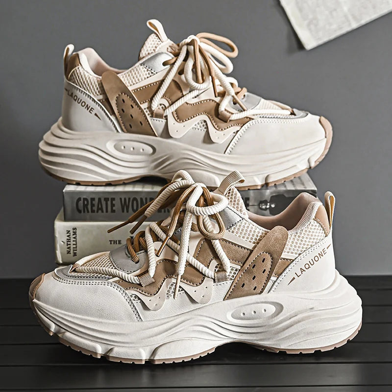 Zapatillas informales de primavera para hombre, zapatillas de plataforma transpirables, zapatillas de correr con cordones antideslizantes, zapatillas de malla para hombre
