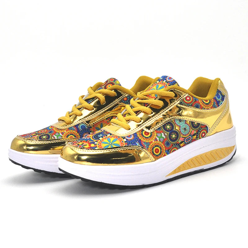 Zapatos casuales para mujer, zapatos planos con plataforma y estampados a la moda para caminar, zapatillas casuales cómodas para mujer, zapatos de cuña, zapatos de mujer