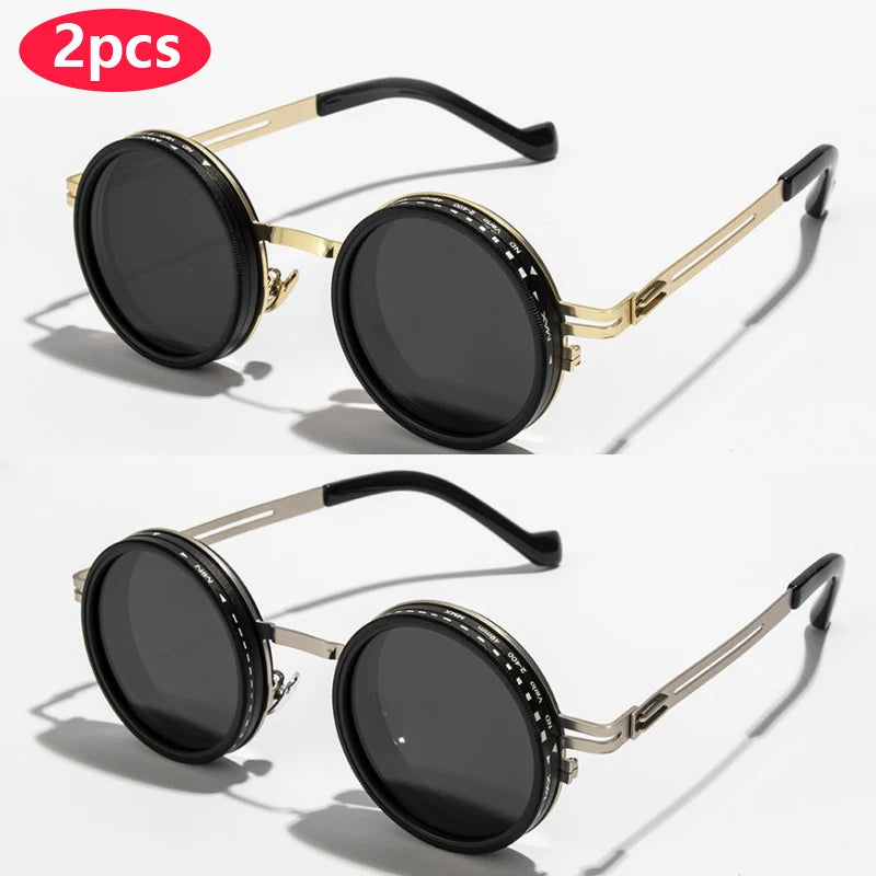 Gafas de sol redondas polarizadas ND9 con atenuación ajustable para hombres y mujeres, estilo retro punk, para pesca al aire libre, protección UV400.