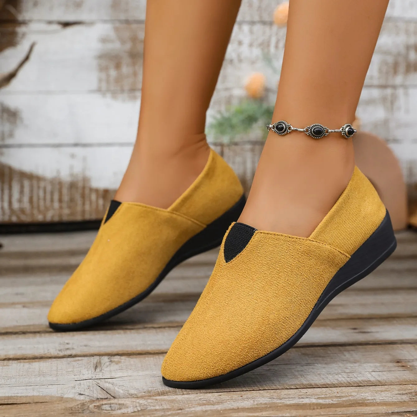 Zapatos de tacón medio para mujer, tendencia de verano 2025, mocasines informales transpirables de tela vieja con punta redonda, zapatos de mujer