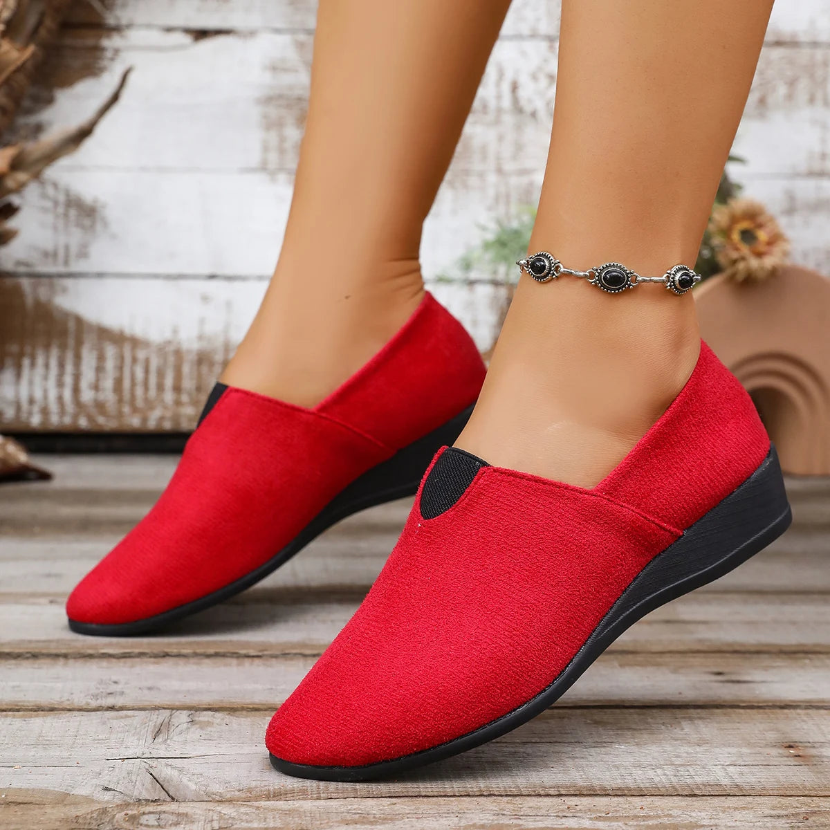 Zapatos de tacón medio para mujer, tendencia de verano 2025, mocasines informales transpirables de tela vieja con punta redonda, zapatos de mujer