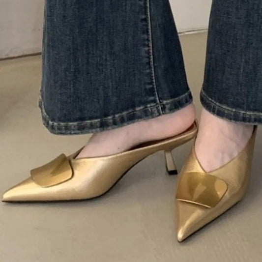 Sandalias de mujer, novedad de verano 2025, de lujo, informales, con punta cerrada, cómodas, de tacón abierto y resistentes al desgaste