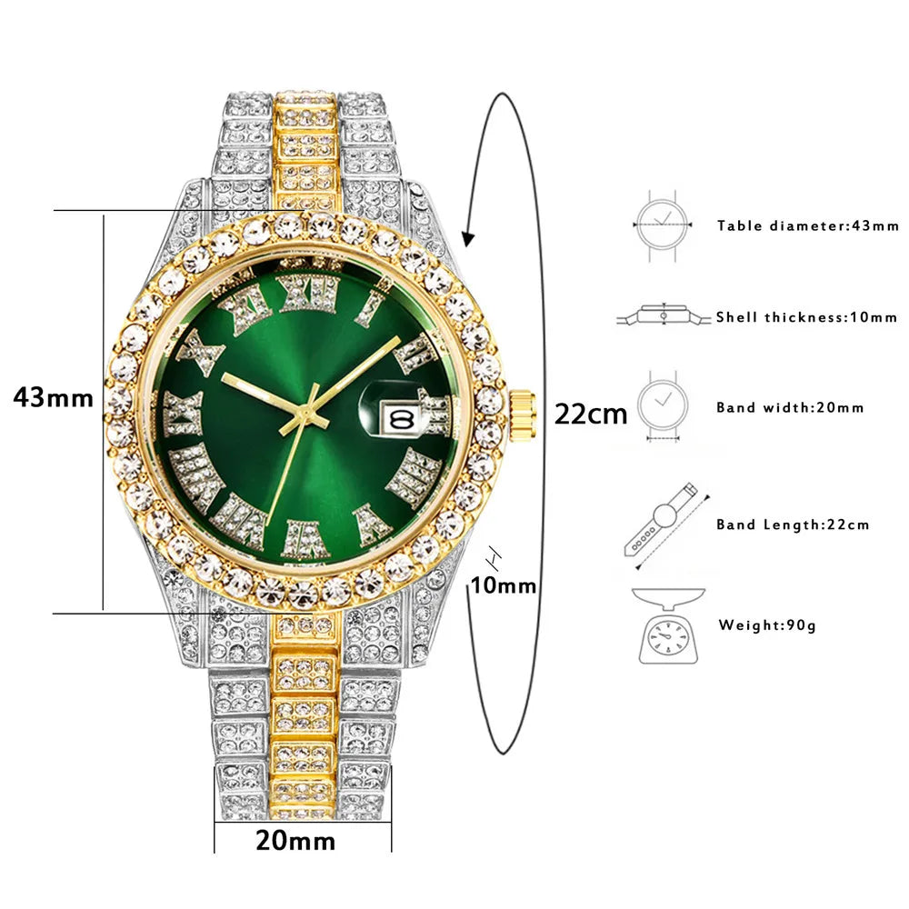 Nuevo reloj 2025 para hombre, de lujo, con diamantes de imitación, de cuarzo, calendario, estilo hip hop, envío directo