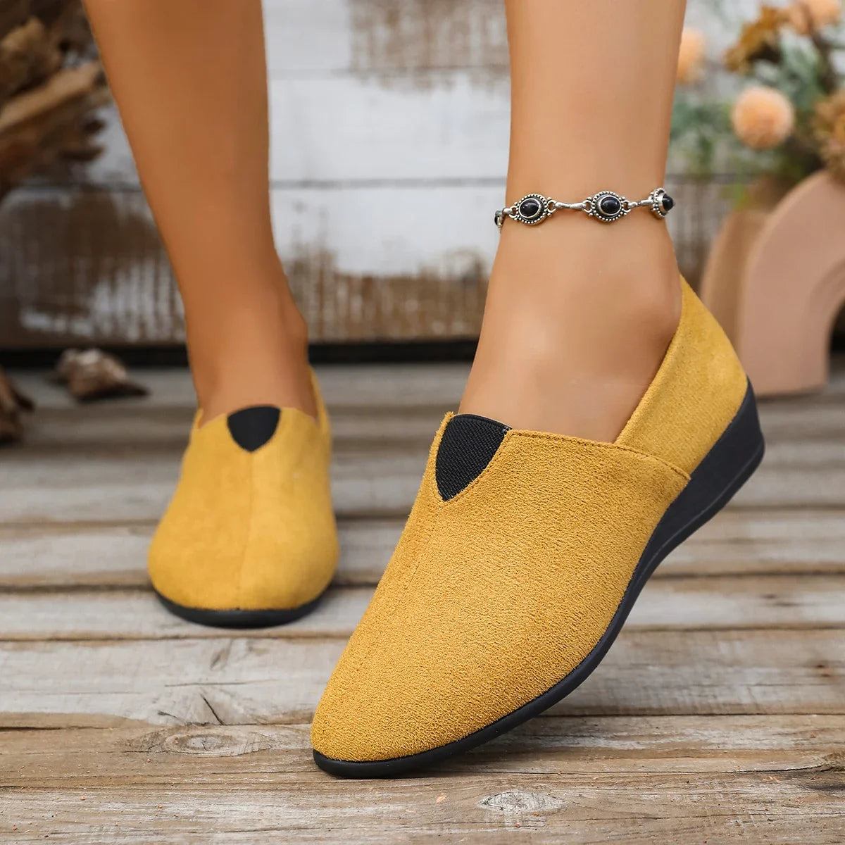 Zapatos de tacón medio para mujer, tendencia de verano 2025, mocasines informales transpirables de tela vieja con punta redonda, zapatos de mujer