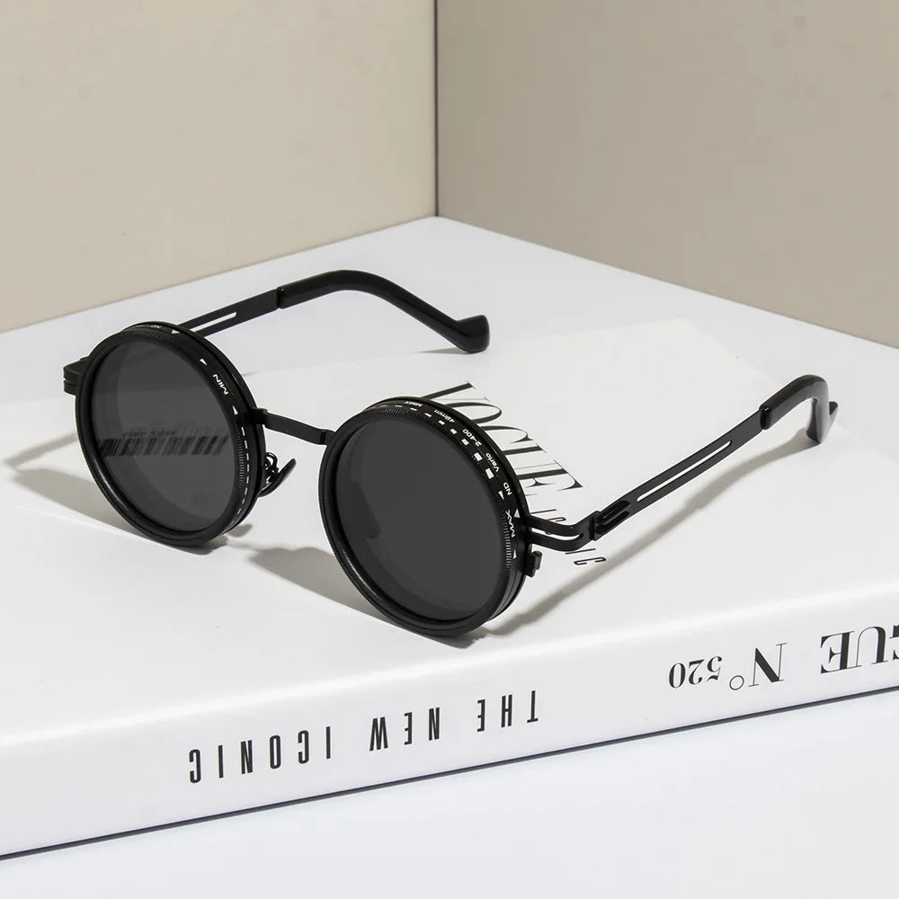 Gafas de sol redondas polarizadas ND9 con atenuación ajustable para hombres y mujeres, estilo retro punk, para pesca al aire libre, protección UV400.