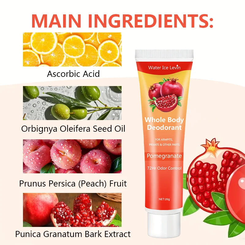 Crema desodorante corporal de granada, 72 horas de control de olores, sin aluminio, suave y calmante, fragancia fresca (apta para piel sensible), desodorante con perfume, frescura durante todo el día.