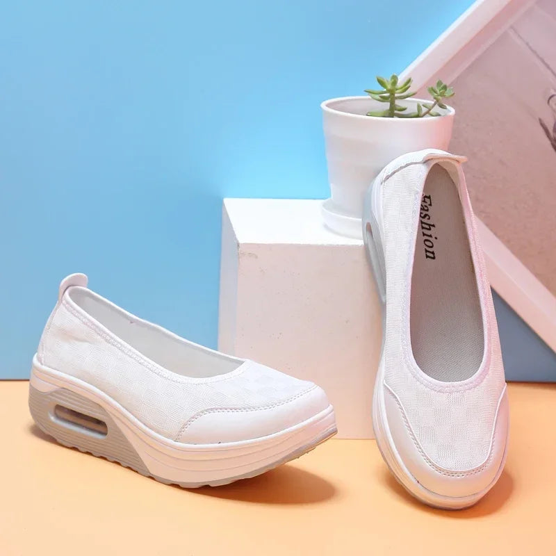 Zapatillas deportivas para mujer, cómodas, informales, versátiles, de malla, transpirables, con plataforma, para verano