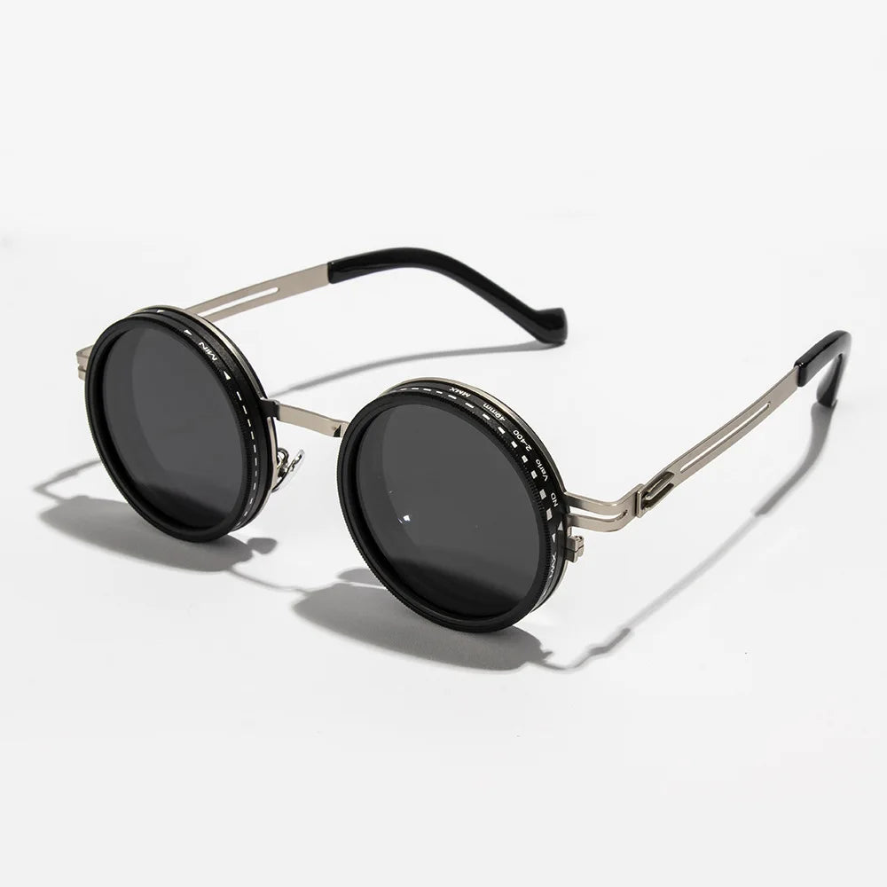 Gafas de sol redondas polarizadas ND9 con atenuación ajustable para hombres y mujeres, estilo retro punk, para pesca al aire libre, protección UV400.