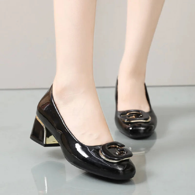 Zapatos de mujer bonitos de punta redonda negros, cómodos, sin cordones, elegantes, informales, beige, para primavera y verano, zapatos de trabajo con tacón z415