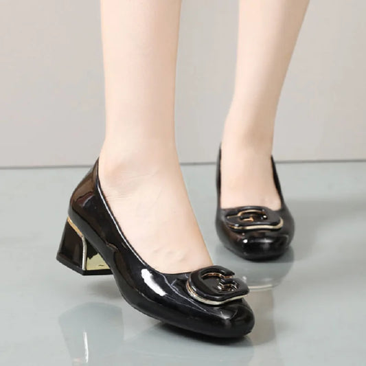 Zapatos de mujer bonitos de punta redonda negros, cómodos, sin cordones, elegantes, informales, beige, para primavera y verano, zapatos de trabajo con tacón z415
