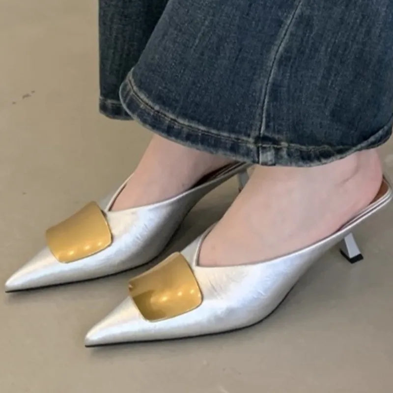 Sandalias de mujer, novedad de verano 2025, de lujo, informales, con punta cerrada, cómodas, de tacón abierto y resistentes al desgaste