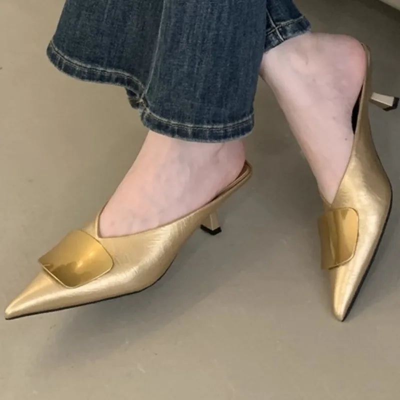 Sandalias de mujer, novedad de verano 2025, de lujo, informales, con punta cerrada, cómodas, de tacón abierto y resistentes al desgaste