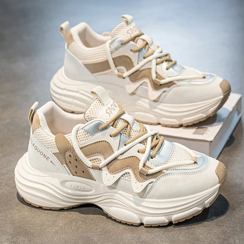 Zapatillas informales de primavera para hombre, zapatillas de plataforma transpirables, zapatillas de correr con cordones antideslizantes, zapatillas de malla para hombre