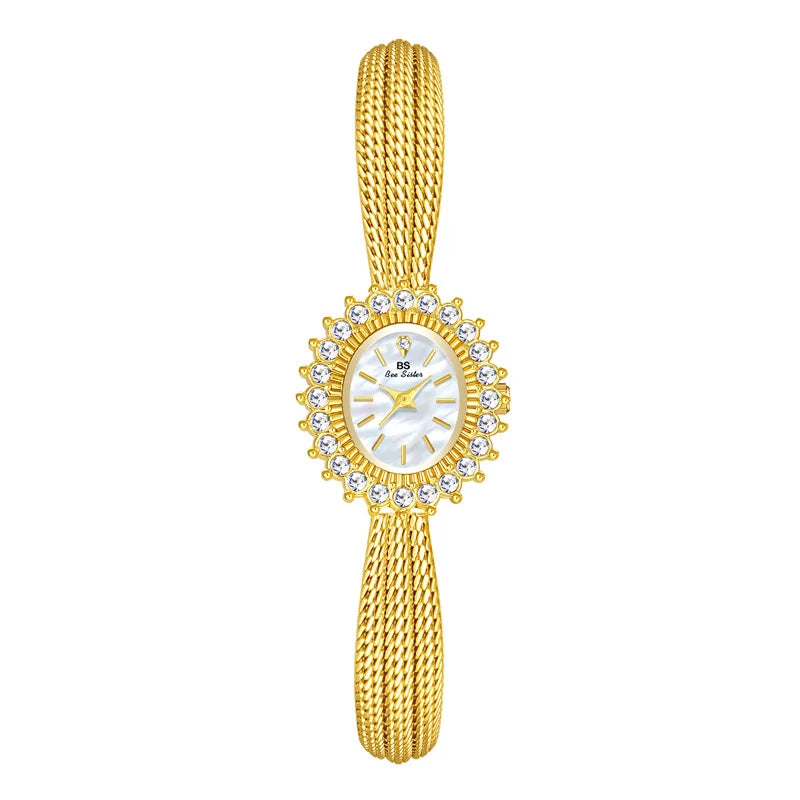 Relojes retro para mujer, de alta gama, elegantes, con esfera de concha, de lujo, resistentes al agua, dorados y plateados, 2025