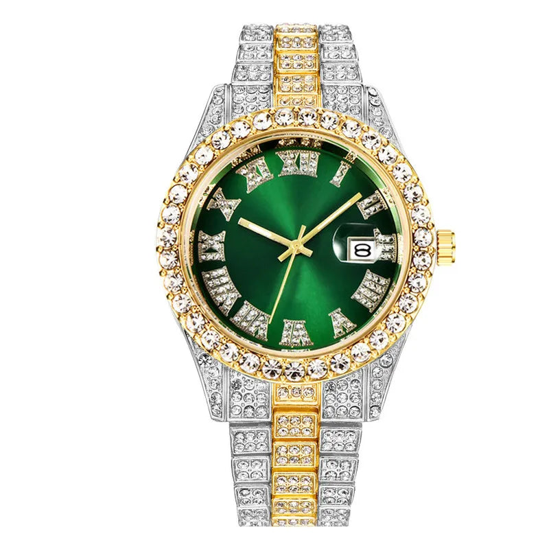 Nuevo reloj 2025 para hombre, de lujo, con diamantes de imitación, de cuarzo, calendario, estilo hip hop, envío directo