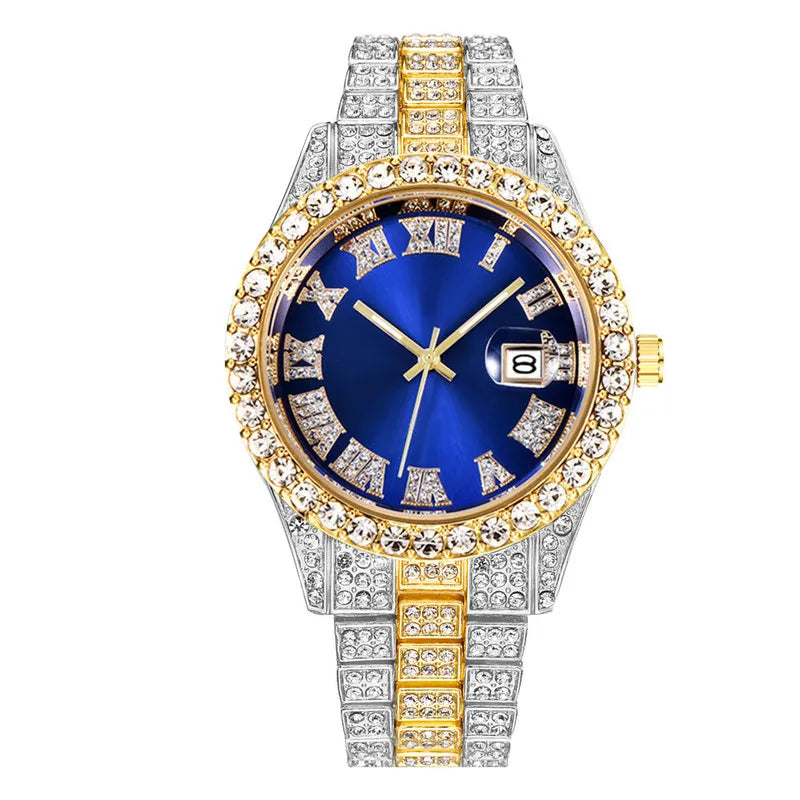 Nuevo reloj 2025 para hombre, de lujo, con diamantes de imitación, de cuarzo, calendario, estilo hip hop, envío directo