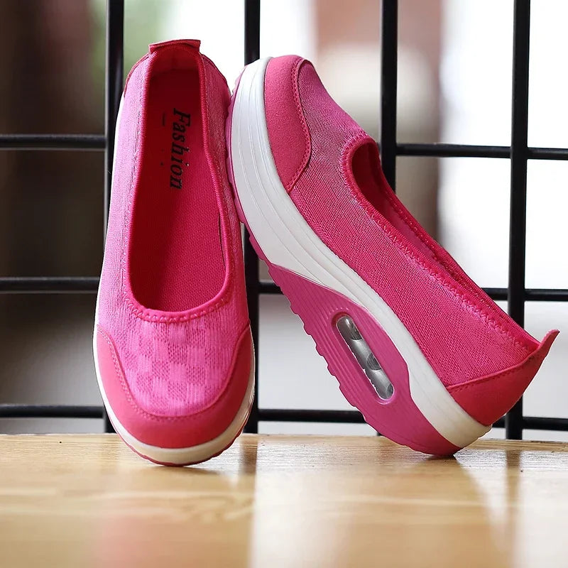 Zapatillas deportivas para mujer, cómodas, informales, versátiles, de malla, transpirables, con plataforma, para verano