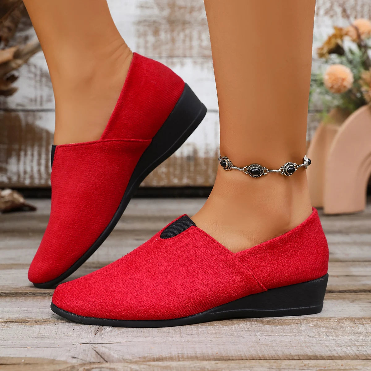 Zapatos de tacón medio para mujer, tendencia de verano 2025, mocasines informales transpirables de tela vieja con punta redonda, zapatos de mujer