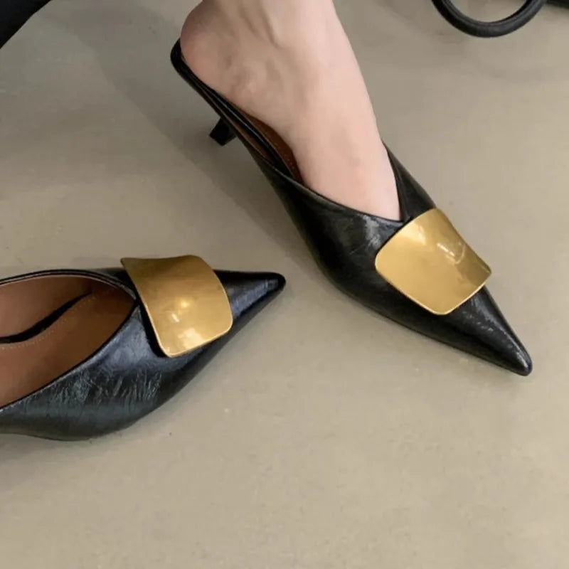 Sandalias de mujer, novedad de verano 2025, de lujo, informales, con punta cerrada, cómodas, de tacón abierto y resistentes al desgaste