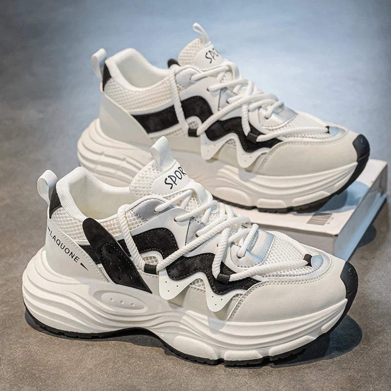 Zapatillas informales de primavera para hombre, zapatillas de plataforma transpirables, zapatillas de correr con cordones antideslizantes, zapatillas de malla para hombre
