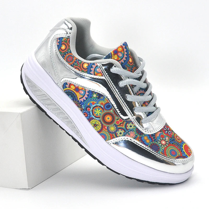 Zapatos casuales para mujer, zapatos planos con plataforma y estampados a la moda para caminar, zapatillas casuales cómodas para mujer, zapatos de cuña, zapatos de mujer