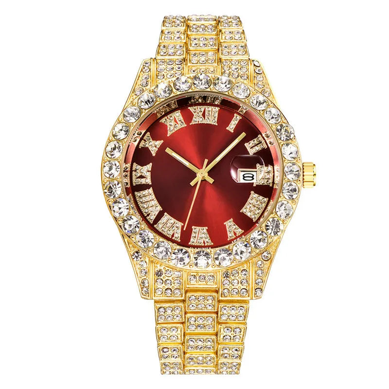 Nuevo reloj 2025 para hombre, de lujo, con diamantes de imitación, de cuarzo, calendario, estilo hip hop, envío directo