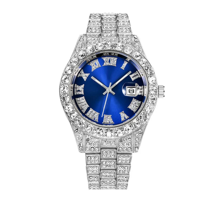 Nuevo reloj 2025 para hombre, de lujo, con diamantes de imitación, de cuarzo, calendario, estilo hip hop, envío directo
