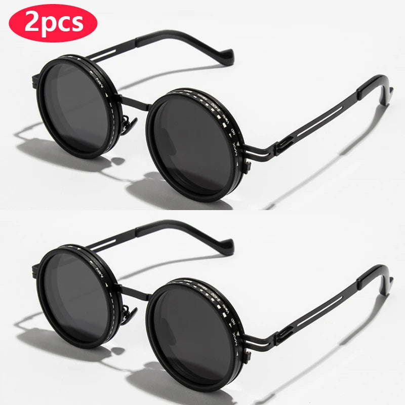 Gafas de sol redondas polarizadas ND9 con atenuación ajustable para hombres y mujeres, estilo retro punk, para pesca al aire libre, protección UV400.