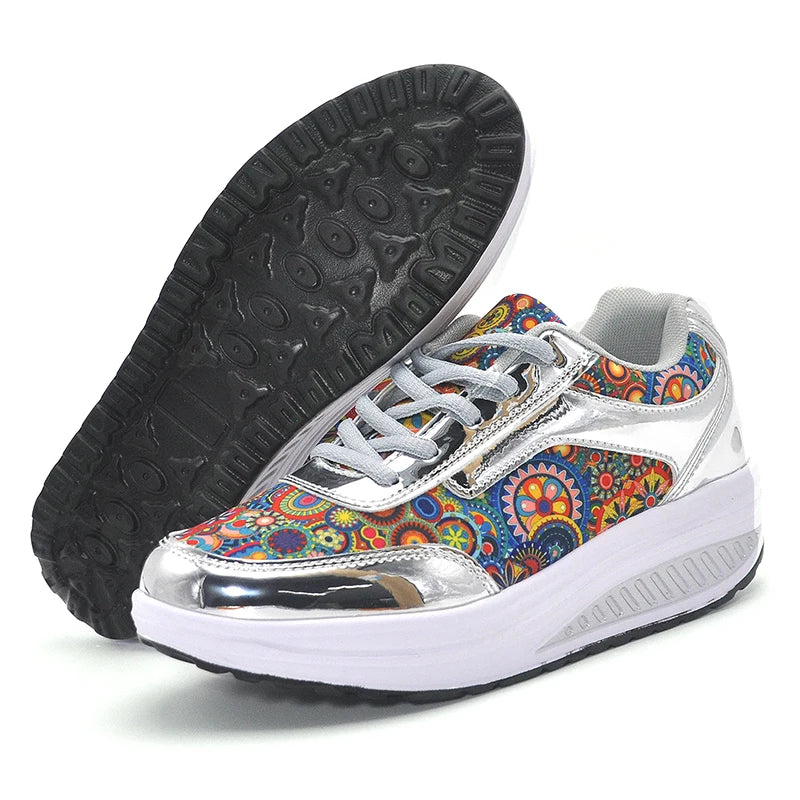 Zapatos casuales para mujer, zapatos planos con plataforma y estampados a la moda para caminar, zapatillas casuales cómodas para mujer, zapatos de cuña, zapatos de mujer