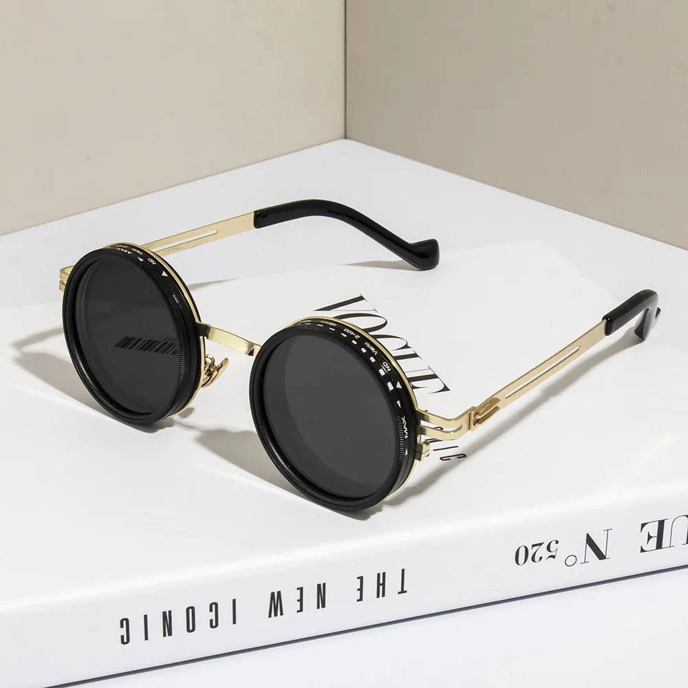 Gafas de sol redondas polarizadas ND9 con atenuación ajustable para hombres y mujeres, estilo retro punk, para pesca al aire libre, protección UV400.