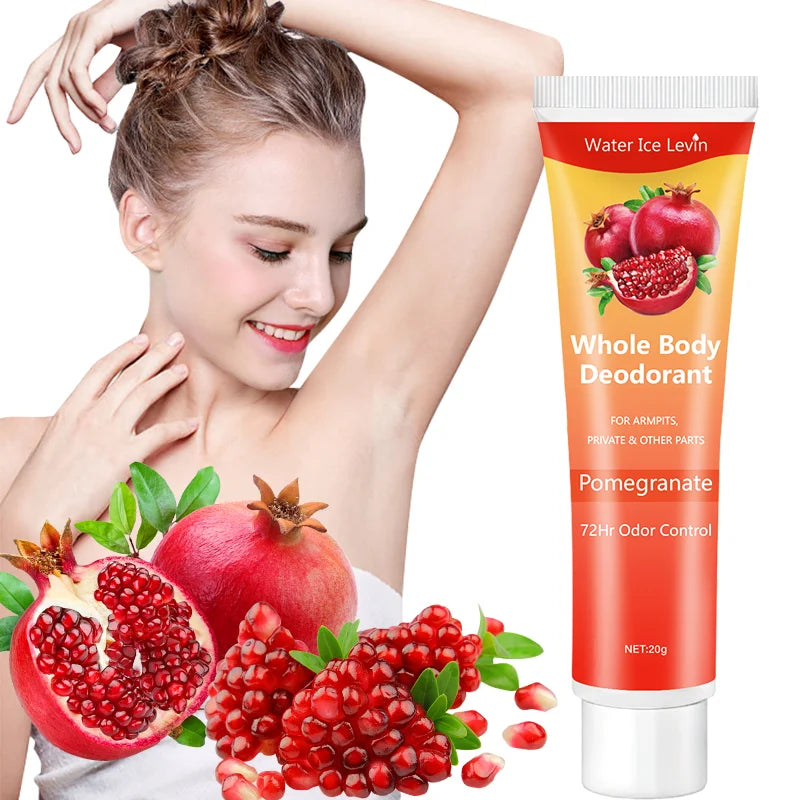 Crema desodorante corporal de granada, 72 horas de control de olores, sin aluminio, suave y calmante, fragancia fresca (apta para piel sensible), desodorante con perfume, frescura durante todo el día.