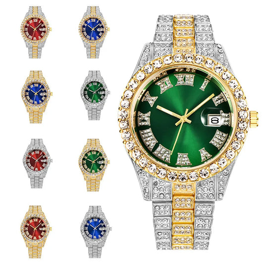 Nuevo reloj 2025 para hombre, de lujo, con diamantes de imitación, de cuarzo, calendario, estilo hip hop, envío directo