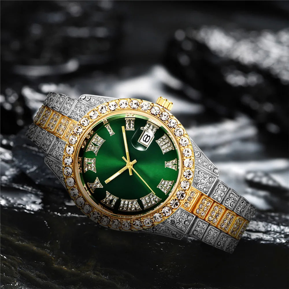 Nuevo reloj 2025 para hombre, de lujo, con diamantes de imitación, de cuarzo, calendario, estilo hip hop, envío directo