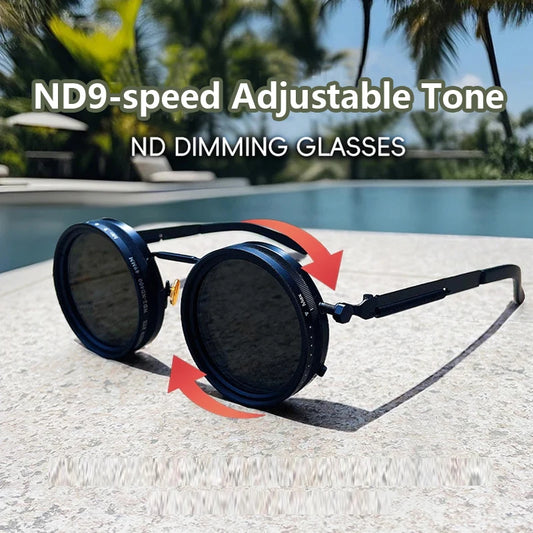 Gafas de sol redondas polarizadas ND9 con atenuación ajustable para hombres y mujeres, estilo retro punk, para pesca al aire libre, protección UV400.