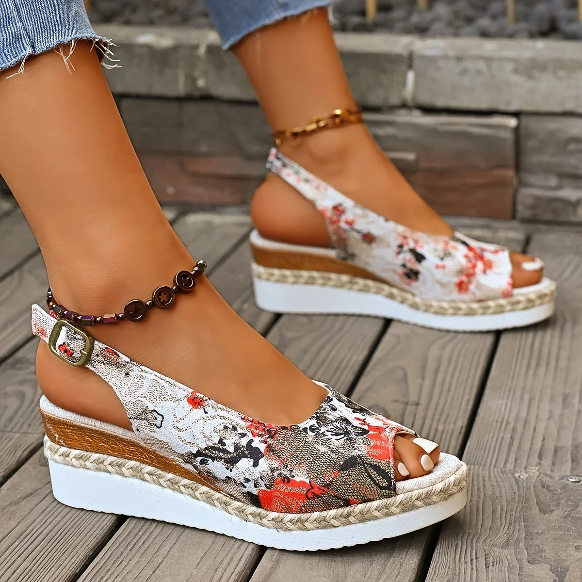 Zapatos Mujer Hot Sale Fashion Comfortable Floral Sexy Banquet Fish Mouth Soft Buckle Light Sandals Women's Casual Wedge Shoes