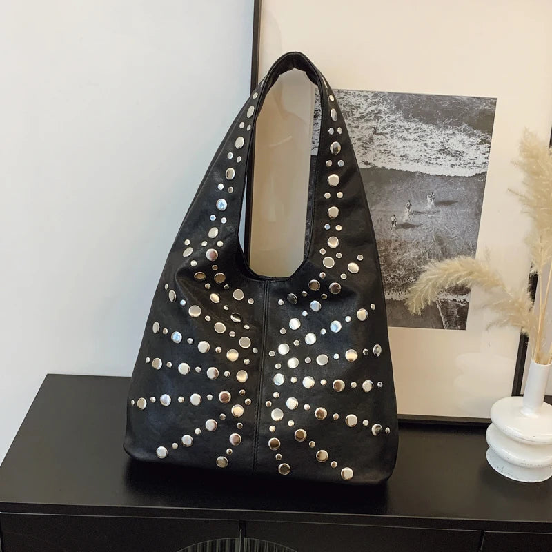 Bolso de hombro de moda para mujer, bolso de mano de lujo con remaches, bolso de mano de gran capacidad para oficina, bolso de mano estilo punk para chicas, bolsos principales para mujeres
