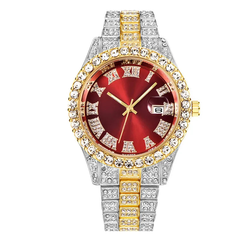 Nuevo reloj 2025 para hombre, de lujo, con diamantes de imitación, de cuarzo, calendario, estilo hip hop, envío directo
