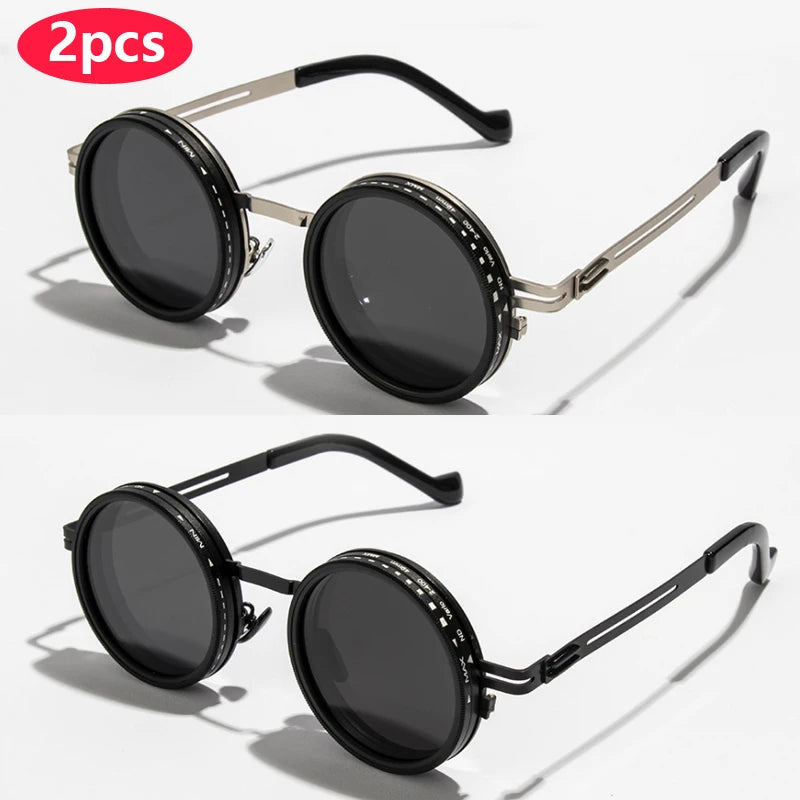 Gafas de sol redondas polarizadas ND9 con atenuación ajustable para hombres y mujeres, estilo retro punk, para pesca al aire libre, protección UV400.