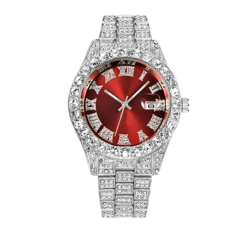 Nuevo reloj 2025 para hombre, de lujo, con diamantes de imitación, de cuarzo, calendario, estilo hip hop, envío directo