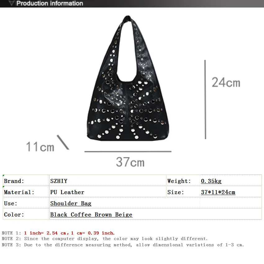 Bolso de hombro de moda para mujer, bolso de mano de lujo con remaches, bolso de mano de gran capacidad para oficina, bolso de mano estilo punk para chicas, bolsos principales para mujeres