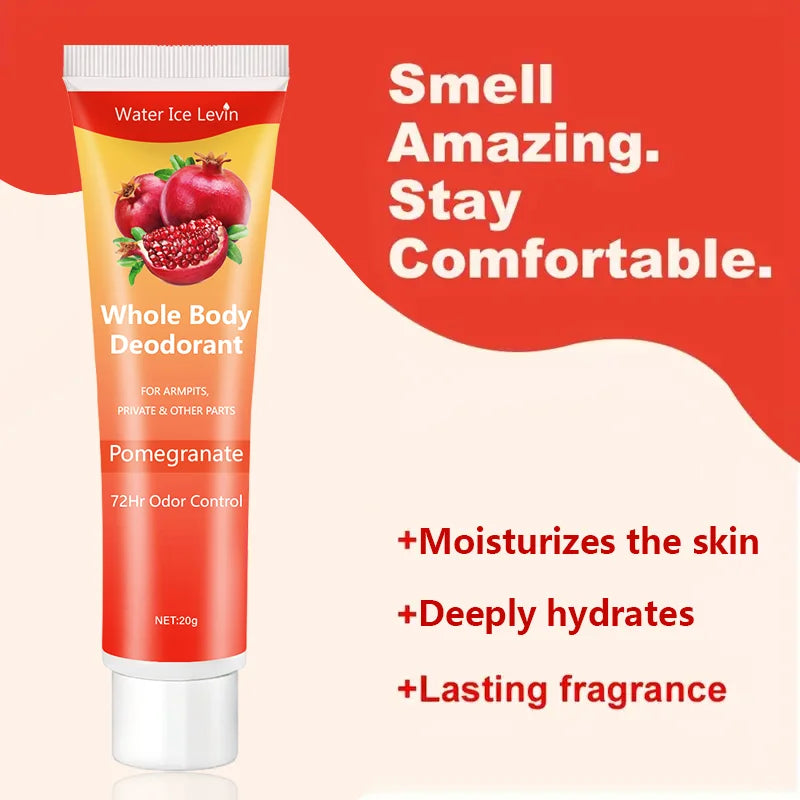 Crema desodorante corporal de granada, 72 horas de control de olores, sin aluminio, suave y calmante, fragancia fresca (apta para piel sensible), desodorante con perfume, frescura durante todo el día.