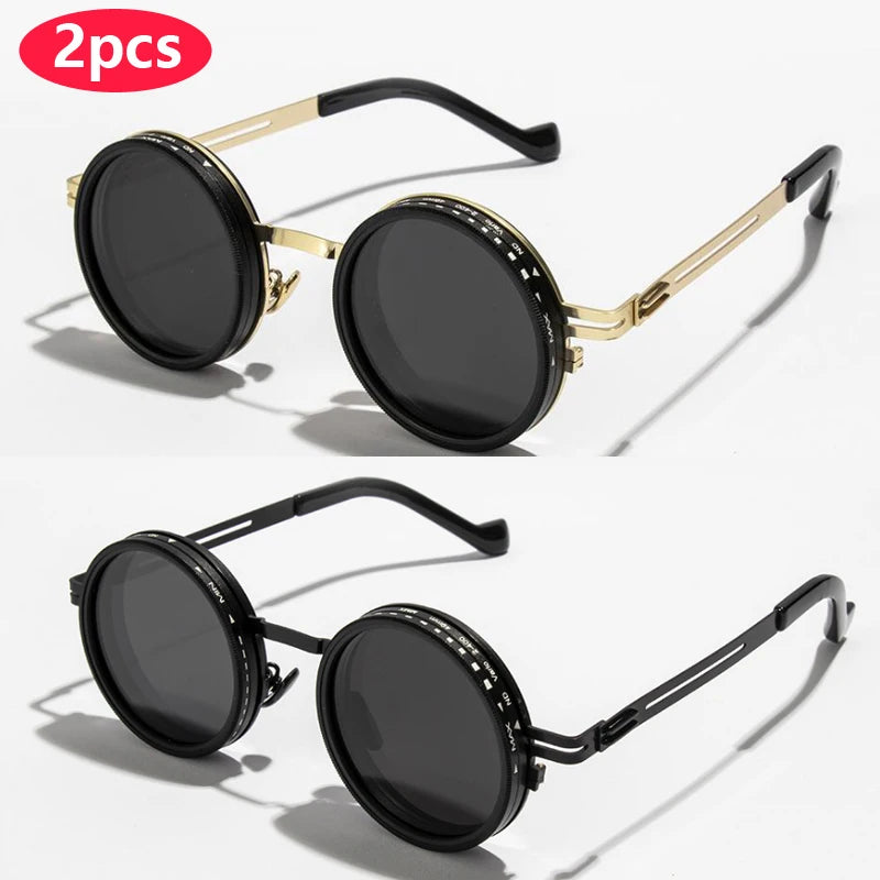 Gafas de sol redondas polarizadas ND9 con atenuación ajustable para hombres y mujeres, estilo retro punk, para pesca al aire libre, protección UV400.