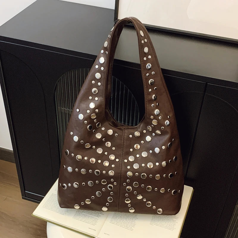 Bolso de hombro de moda para mujer, bolso de mano de lujo con remaches, bolso de mano de gran capacidad para oficina, bolso de mano estilo punk para chicas, bolsos principales para mujeres